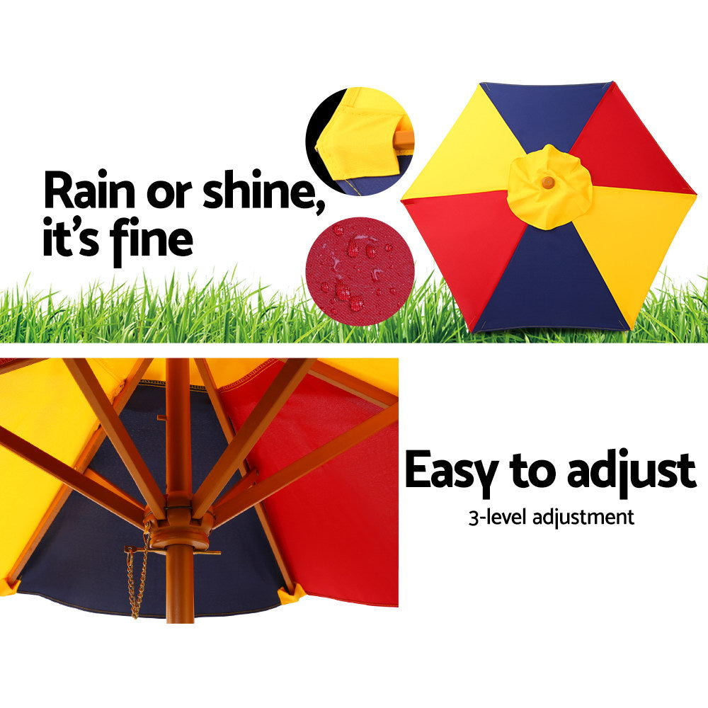 Keezi Kids Outdoor Table and Chairs Picnic Bench Set Umbrella Colourful Indoor