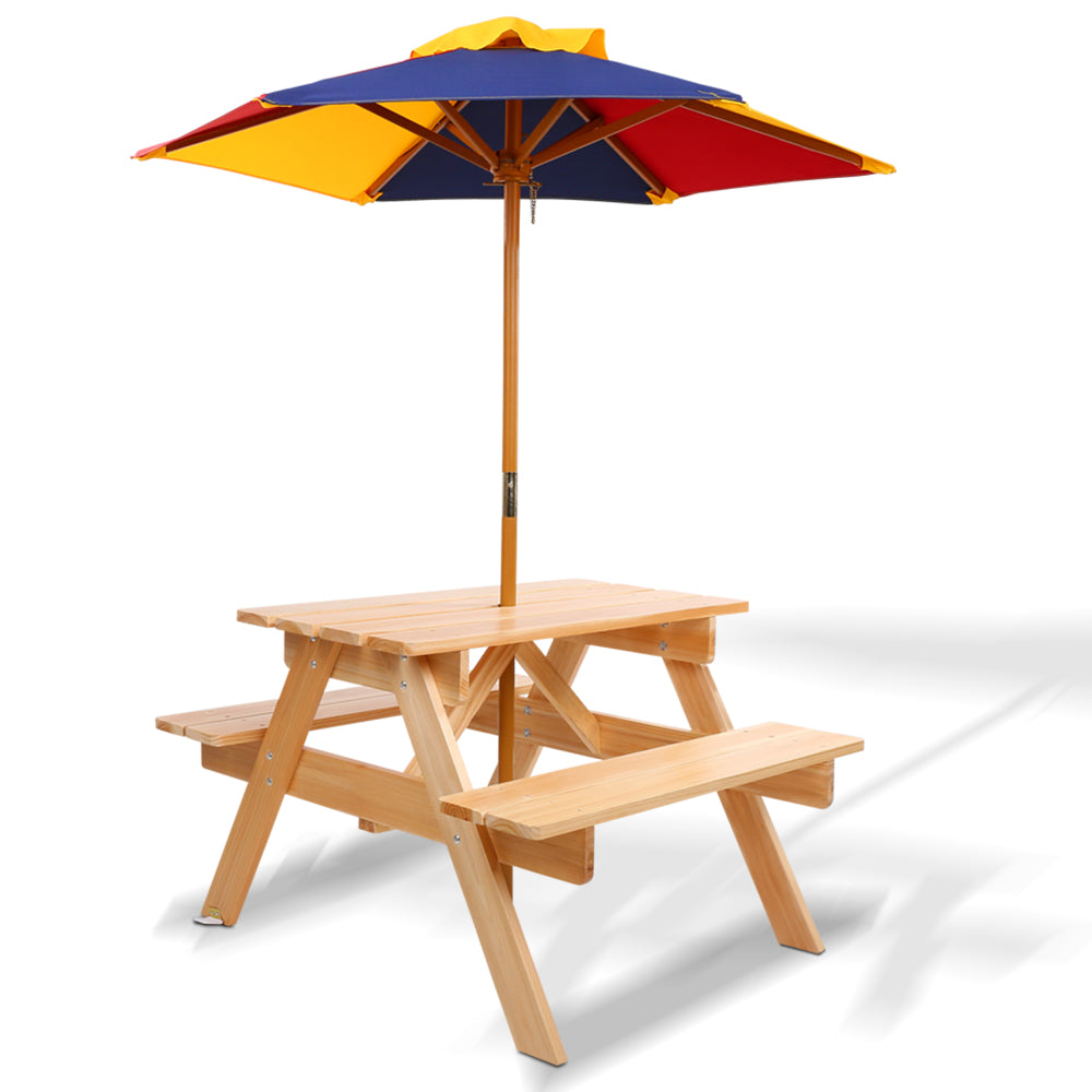 Keezi Kids Table and Chairs Picnic Bench Set Umbrella Children Outdoor Indoor