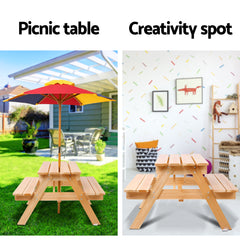 Keezi Kids Table and Chairs Picnic Bench Set Umbrella Children Outdoor Indoor