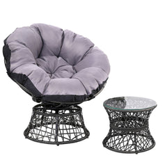 Gardeon Outdoor Lounge Setting Papasan Chair Wicker Table Garden Furniture Black