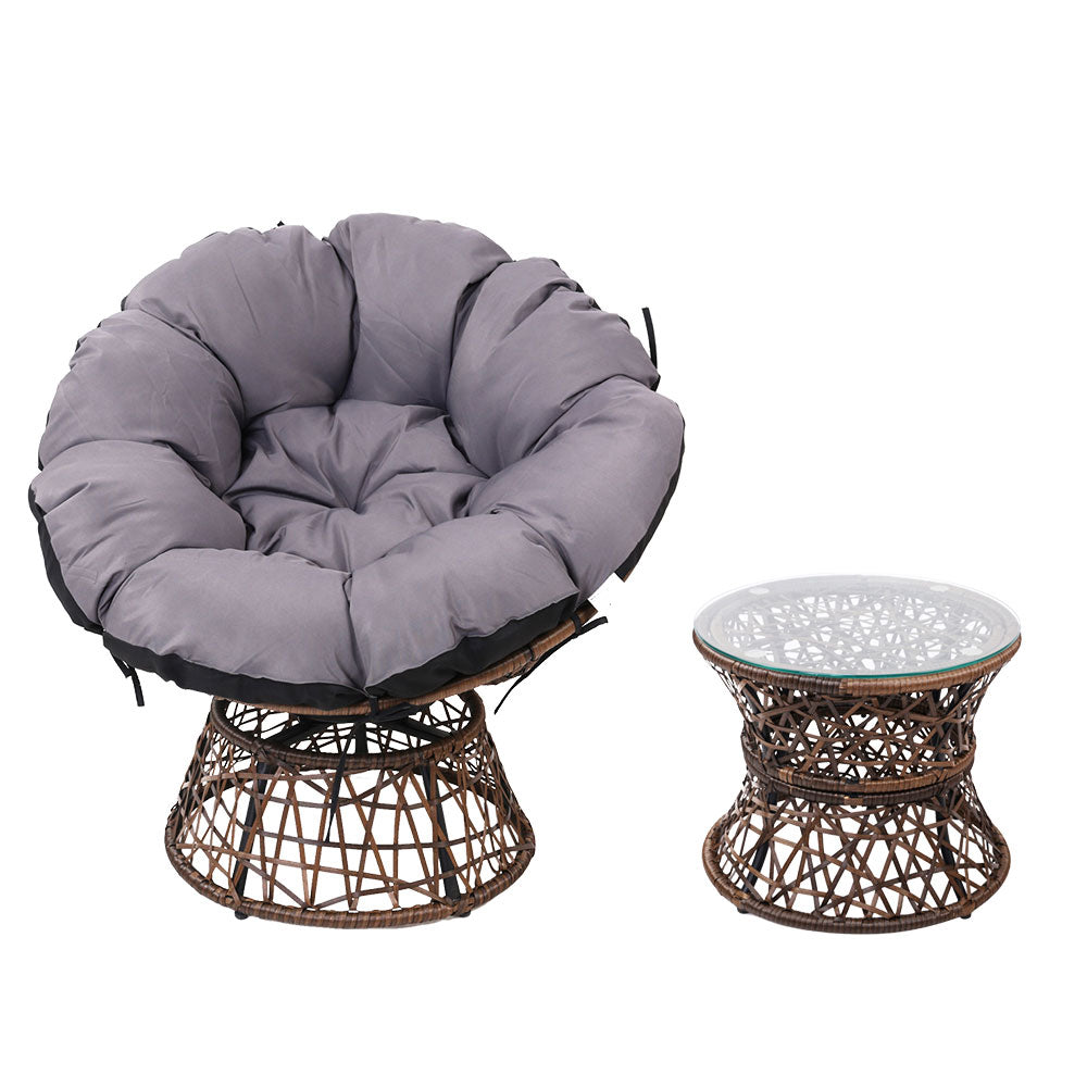 Gardeon Outdoor Lounge Setting Papasan Chair Wicker Table Garden Furniture Brown