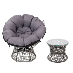 Gardeon Outdoor Lounge Setting Papasan Chair Wicker Table Garden Furniture Grey