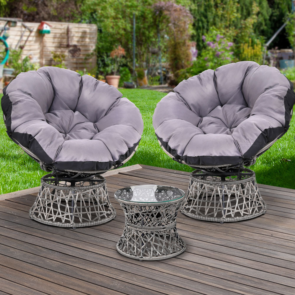 Gardeon Outdoor Lounge Setting Furniture Wicker Papasan Chairs Table Patio Grey