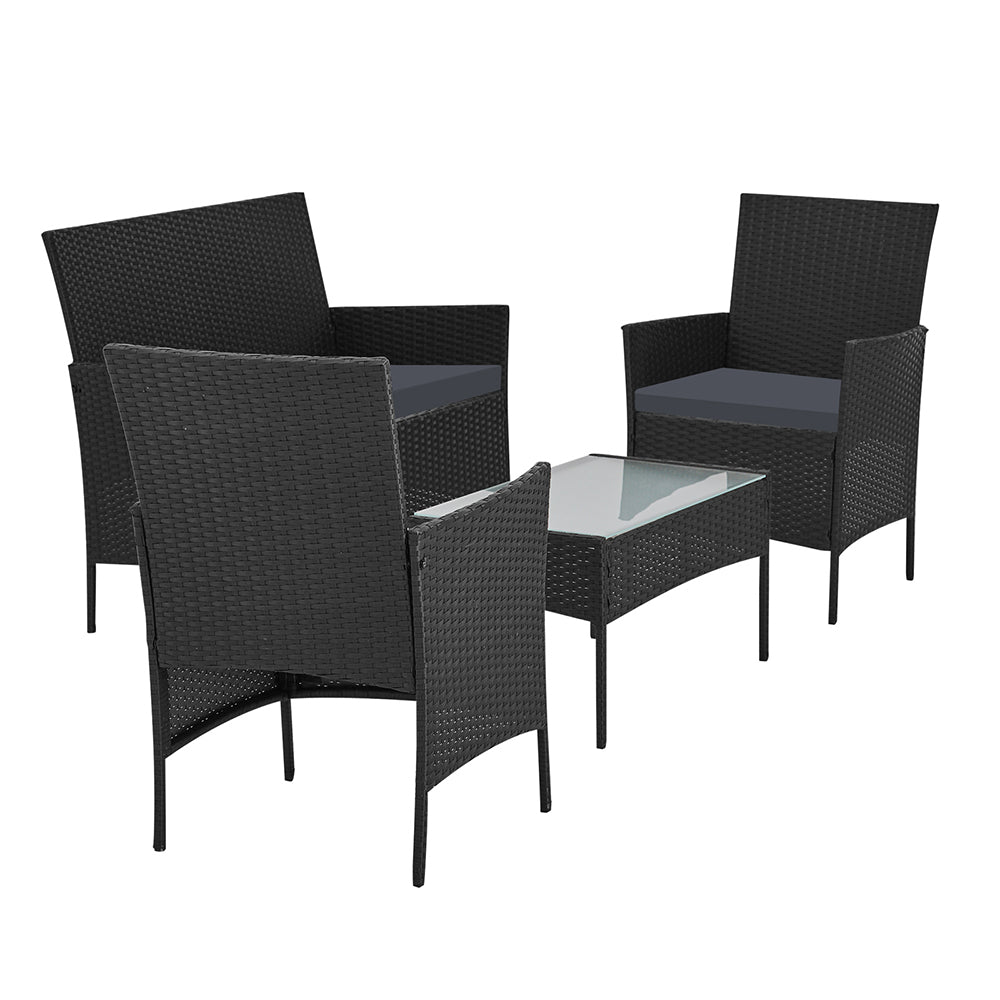 Gardeon 4 Seater Outdoor Sofa Set with Storage Cover Wicker Table Chair Black