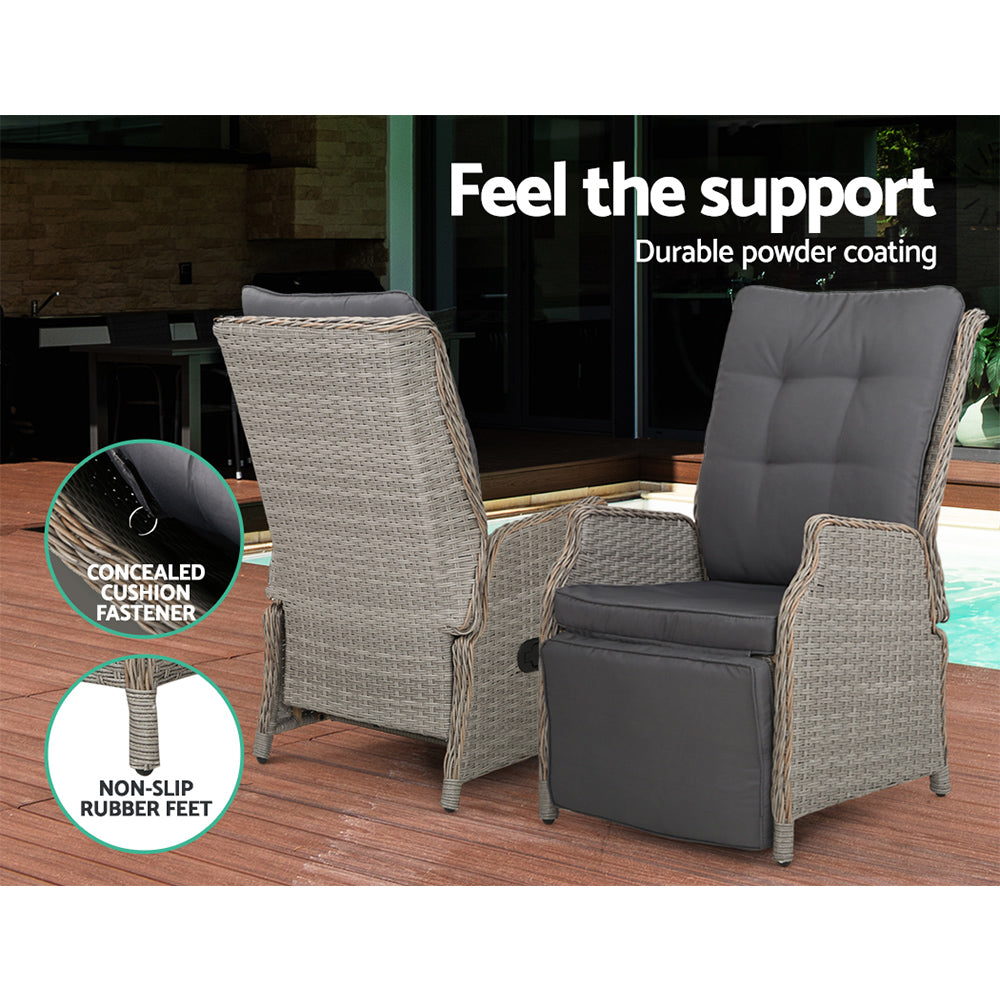 Gardeon Recliner Chairs Sun lounge Wicker Lounger Outdoor Furniture Patio Adjustable Grey