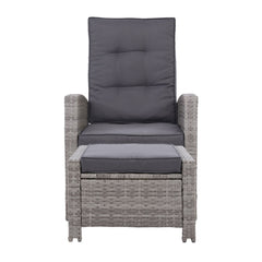 Gardeon Recliner Chair Sun lounge Wicker Lounger Outdoor Patio Furniture Adjustable Grey