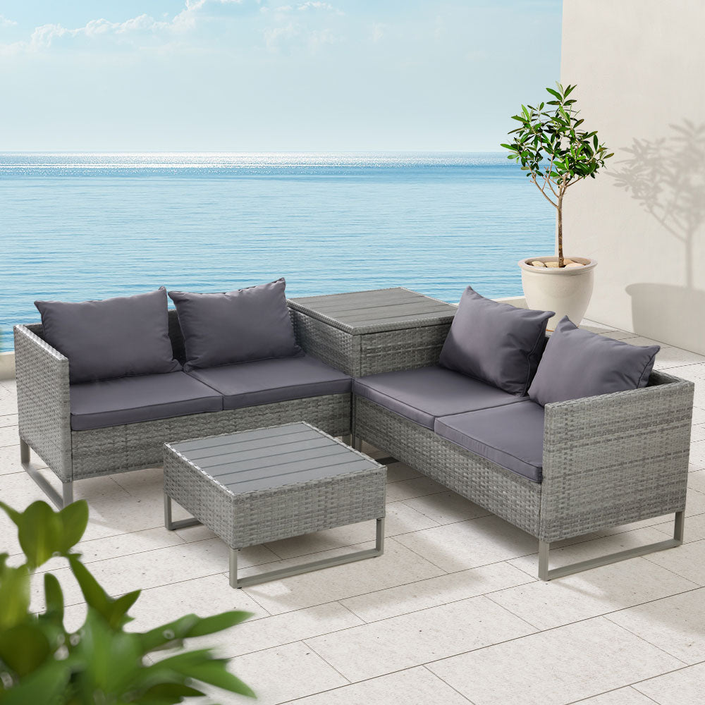 Gardeon 4-Seater Outdoor Sofa Furniture Lounge Set Wicker Setting Grey