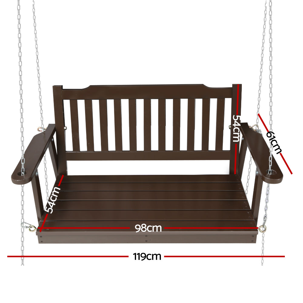 Gardeon Porch Swing Chair with Chain Garden Bench Outdoor Furniture Wooden Brown