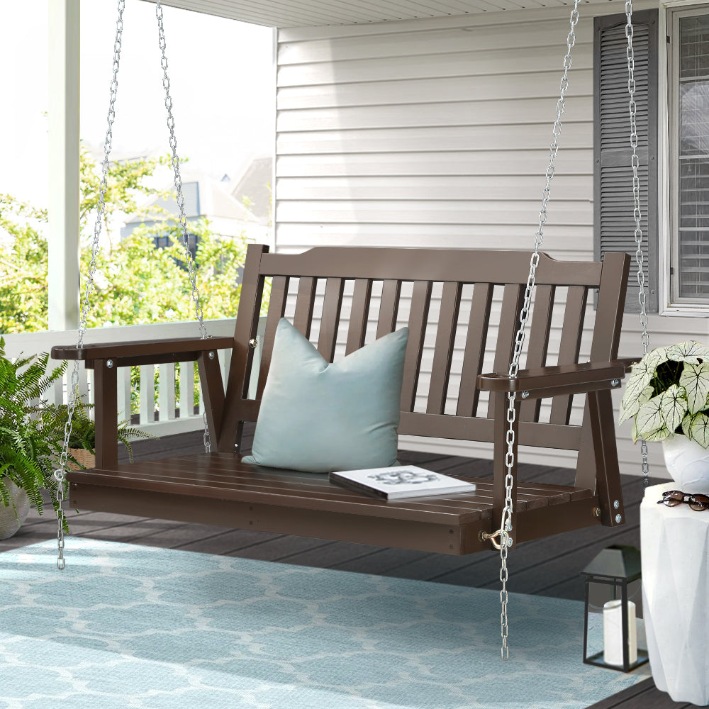 Gardeon Porch Swing Chair with Chain Garden Bench Outdoor Furniture Wooden Brown