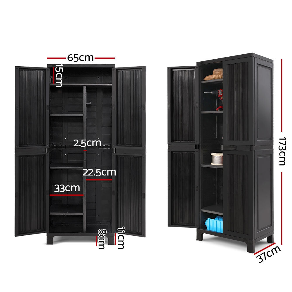 Gardeon 173cm Outdoor Storage Cabinet Box Lockable Cupboard Sheds Garage Adjustable Black