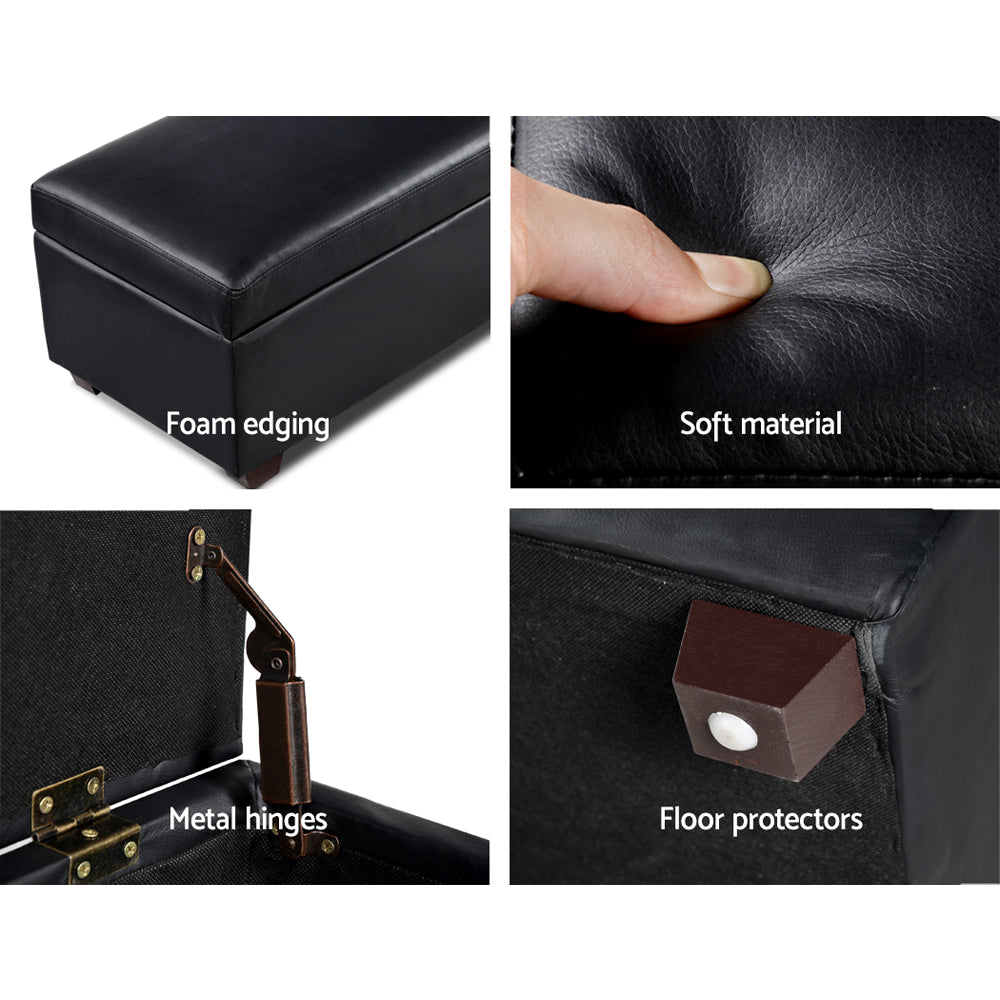 Artiss Storage Ottoman Blanket Box Seat PU Leather Toy Large Footrest Foot Black