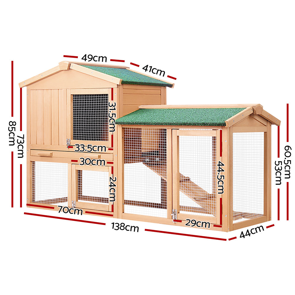 i.Pet Chicken Coop Rabbit Hutch 138cm x 44cm x 85cm Large House Run Cage Wooden Outdoor