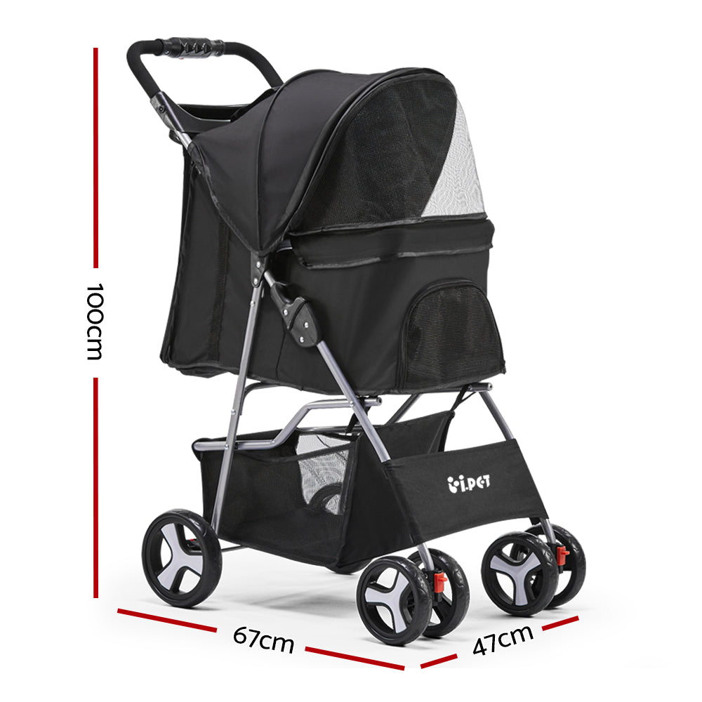 i.Pet Pet Stroller Dog Cat Cage Carrier Travel Pushchair Foldable Pram 4 Wheels