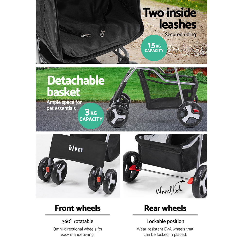 i.Pet Pet Stroller Dog Cat Cage Carrier Travel Pushchair Foldable Pram 4 Wheels