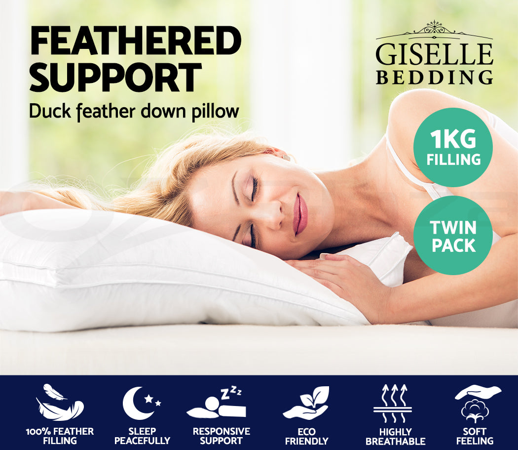 Giselle Bedding Duck Feather Down Pillow Luxury Twin Pack