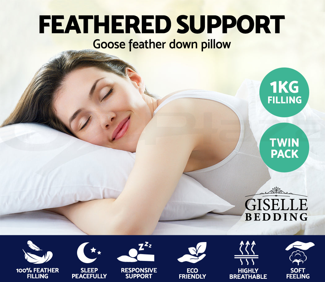 Giselle Bedding Goose Feather Down Pillow Twin Pack