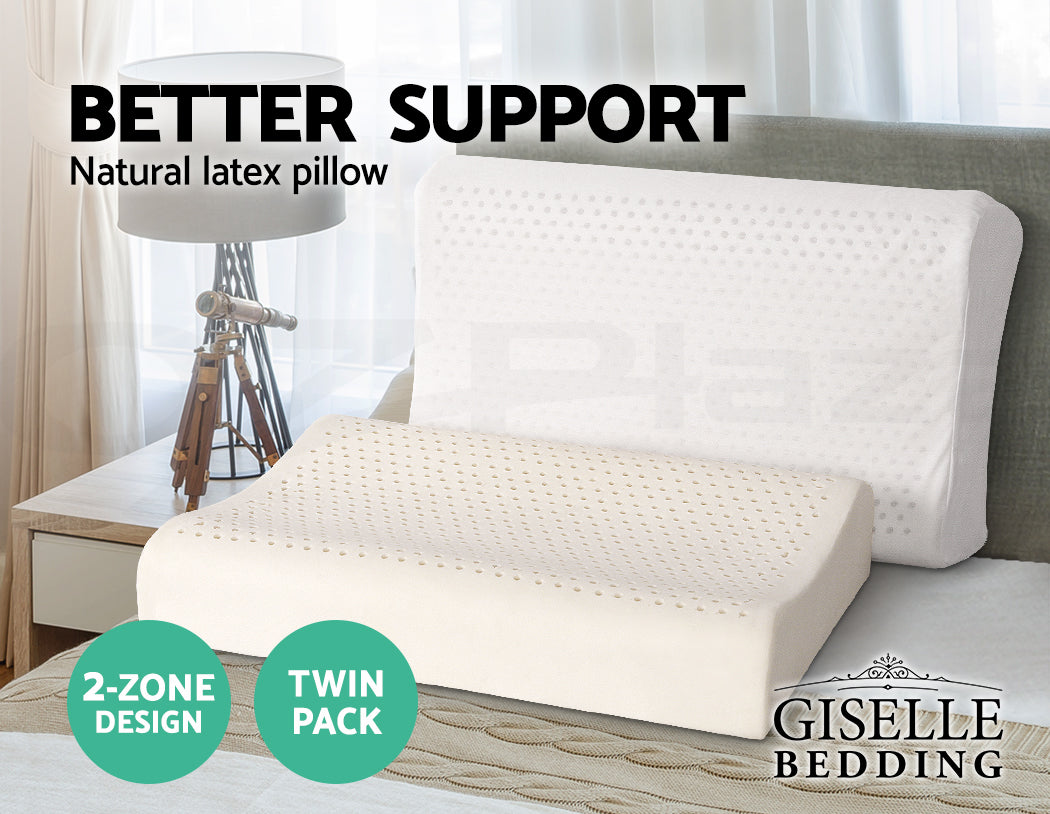 Giselle Bedding Natural Latex Pillow 2-Zone Twin Pack