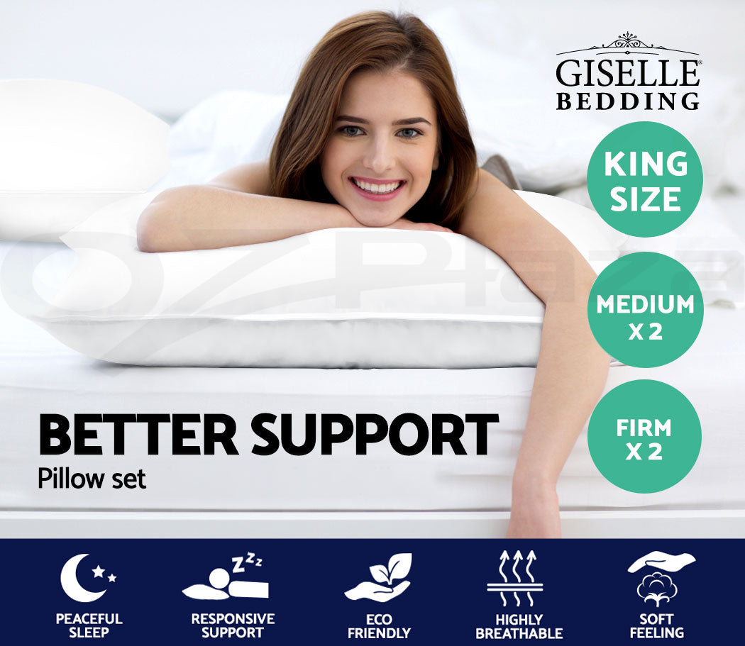 Giselle Bedding 4 Pack Bed Pillow Family Hotel 50X90CM