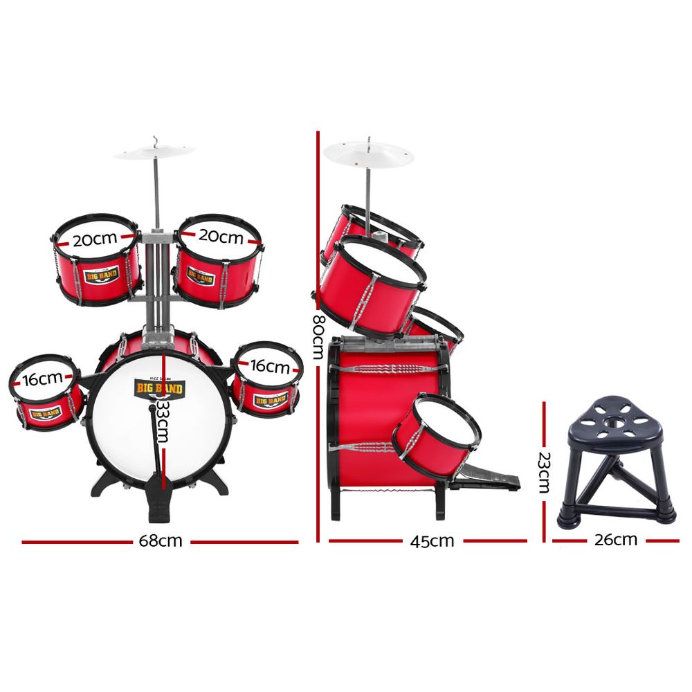 Keezi Kids Drum Kit Set Pretend Play Junior Drums Musical Toys Childrens 7pcs