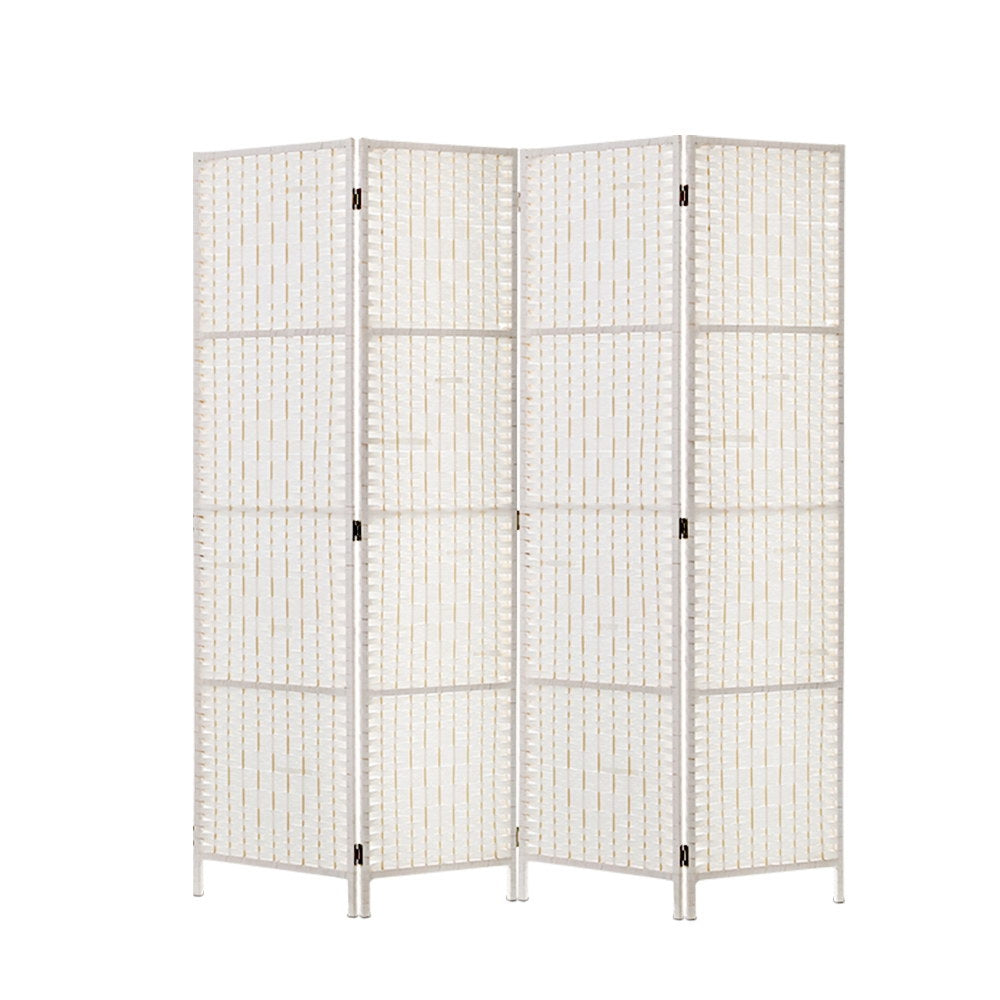 Artiss 4 Panels Room Divider Screen Privacy Timber Fold Woven Stand White