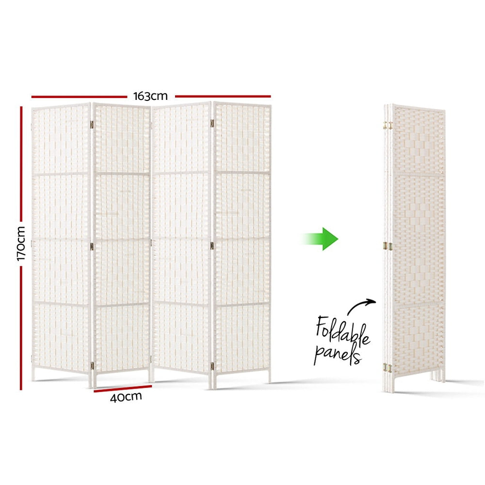 Artiss 4 Panels Room Divider Screen Privacy Timber Fold Woven Stand White