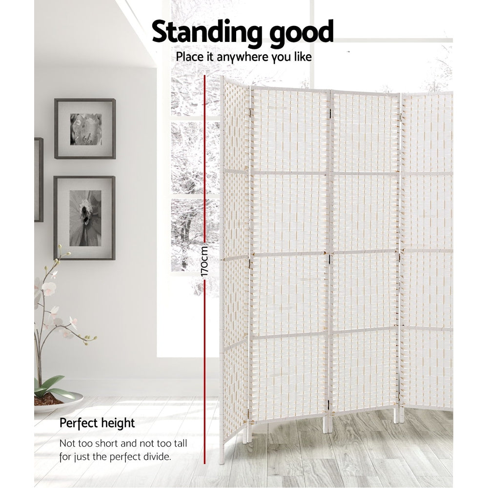 Artiss 4 Panels Room Divider Screen Privacy Timber Fold Woven Stand White