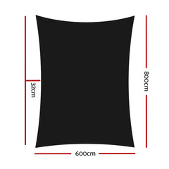 Instahut Shade Sail 6x8m Rectangle 280GSM 98% Black Shade Cloth