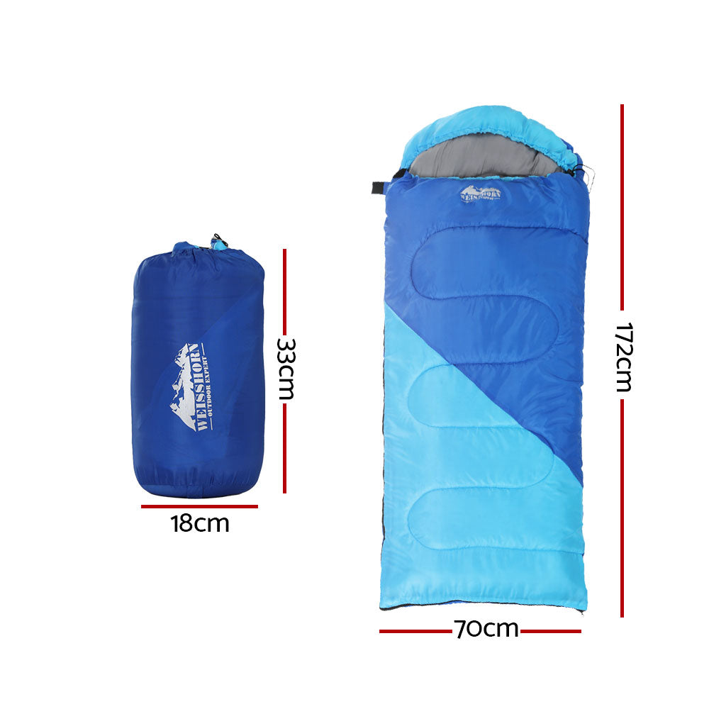 Weisshorn Sleeping Bag Kids Single 172cm Thermal Camping Hiking Blue