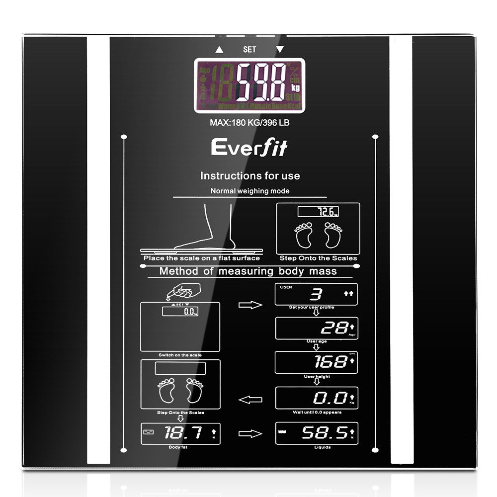 Everfit Electronic Digital Bathroom Scales Body Fat Scale Monitor Tracker 180kg