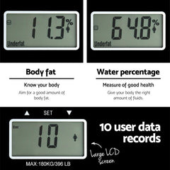 Everfit Electronic Digital Bathroom Scales Body Fat Scale Monitor Tracker 180kg