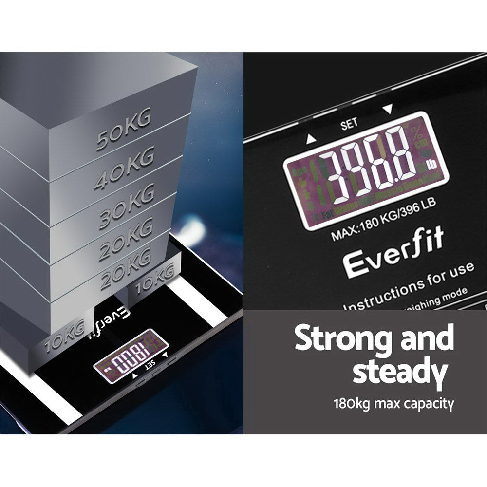 Everfit Electronic Digital Bathroom Scales Body Fat Scale Monitor Tracker 180kg