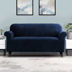 Artiss Velvet Sofa Cover Plush Couch Cover Lounge Slipcover 3 Seater Sapphire