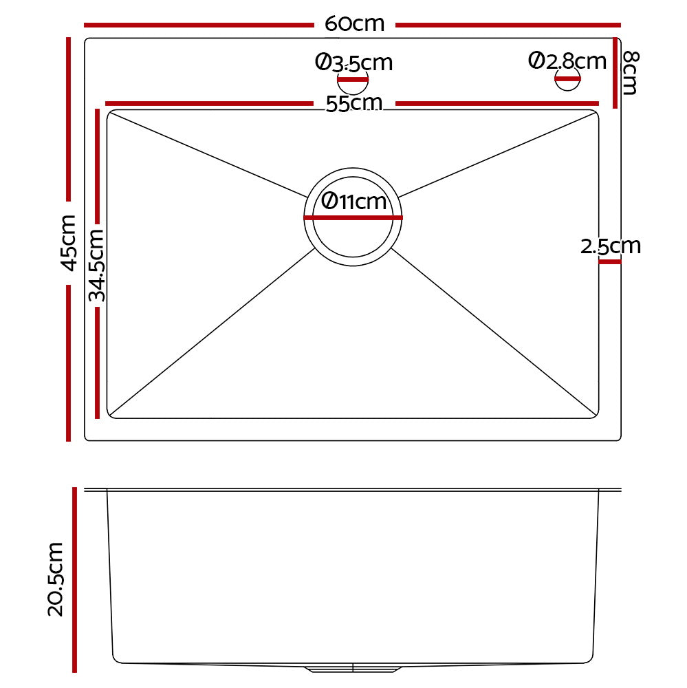 Cefito 60cm x 45cm Stainless Steel Kitchen Sink Flush/Drop-in Mount Silver