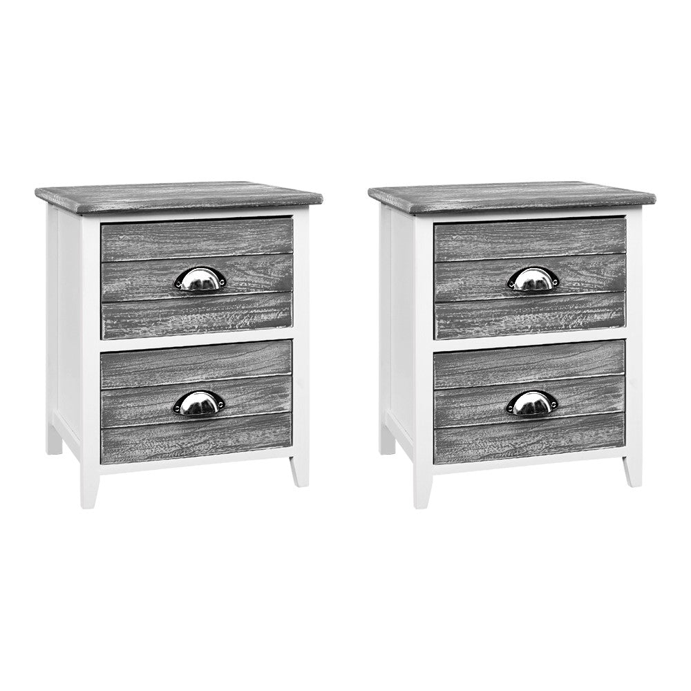 Artiss 2 x Bedside Table Nightstands 2 Drawers Storage Cabinet Bedroom Side Grey