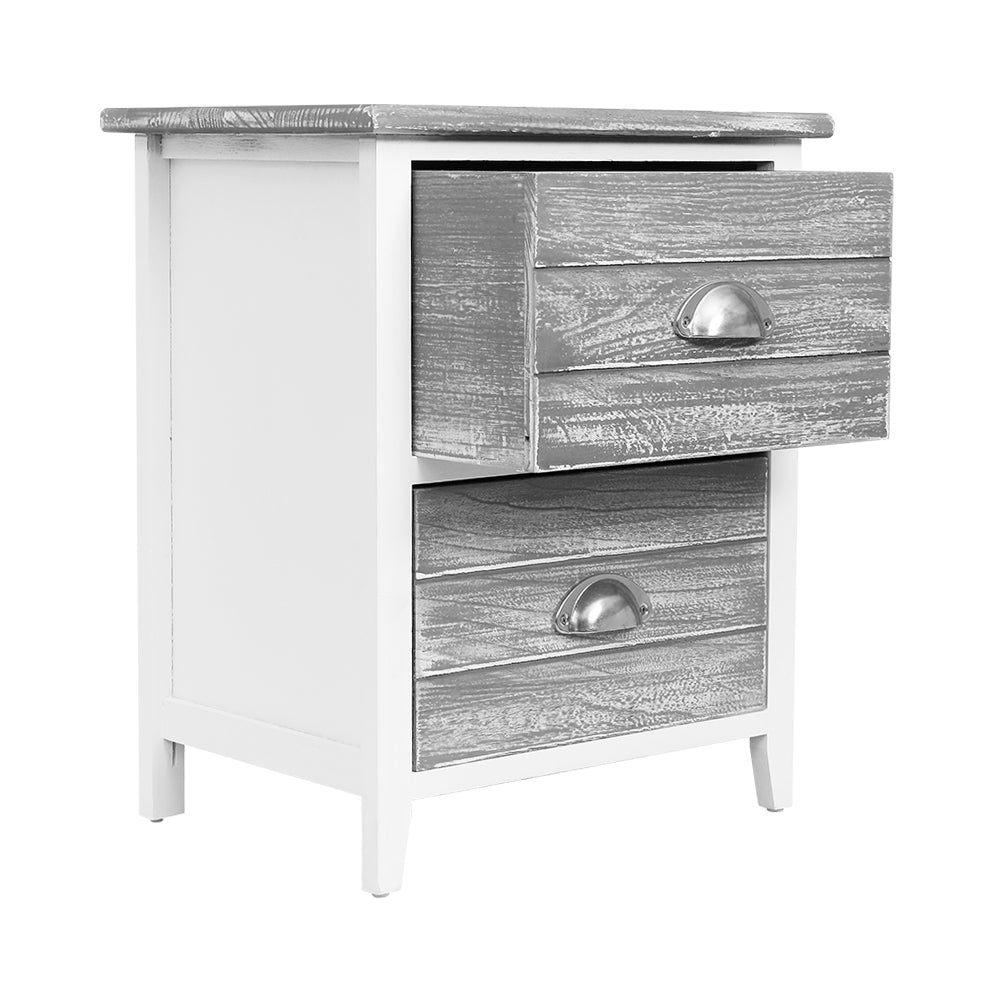 Artiss 2 x Bedside Table Nightstands 2 Drawers Storage Cabinet Bedroom Side Grey