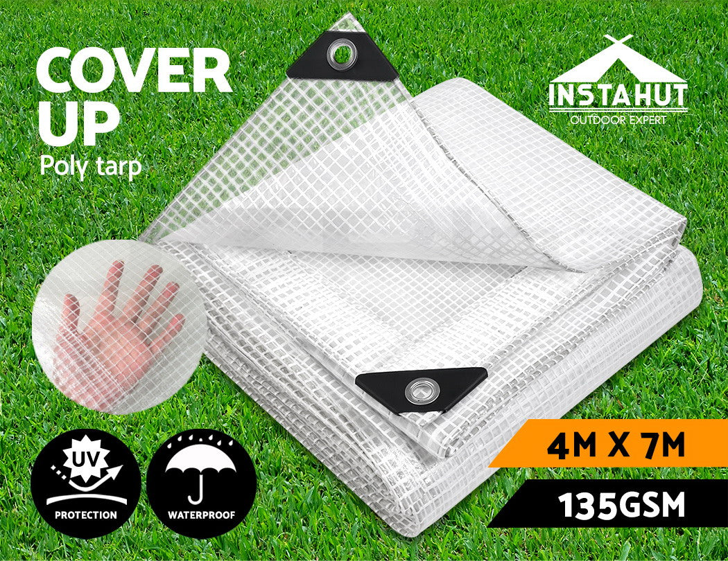 Instahut Tarp Tarpaulin 4x7m Heavy Duty Camping Cover Clear