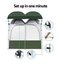 Weisshorn Double Camping Shower Toilet Tent Outdoor Portable Change Room