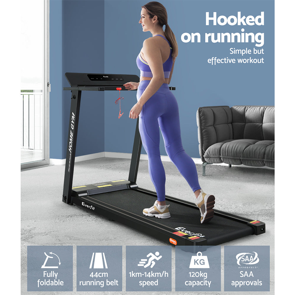 Everfit Treadmill Electric Home Gym Fitness Exercise Fully Foldable 450mm Black