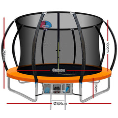 Everfit 10FT Trampoline for Kids w/ Ladder Enclosure Safety Net Rebounder Orange