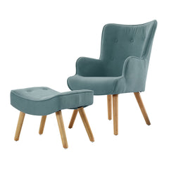 Artiss Armchair Set with Ottoman Blue Lansar