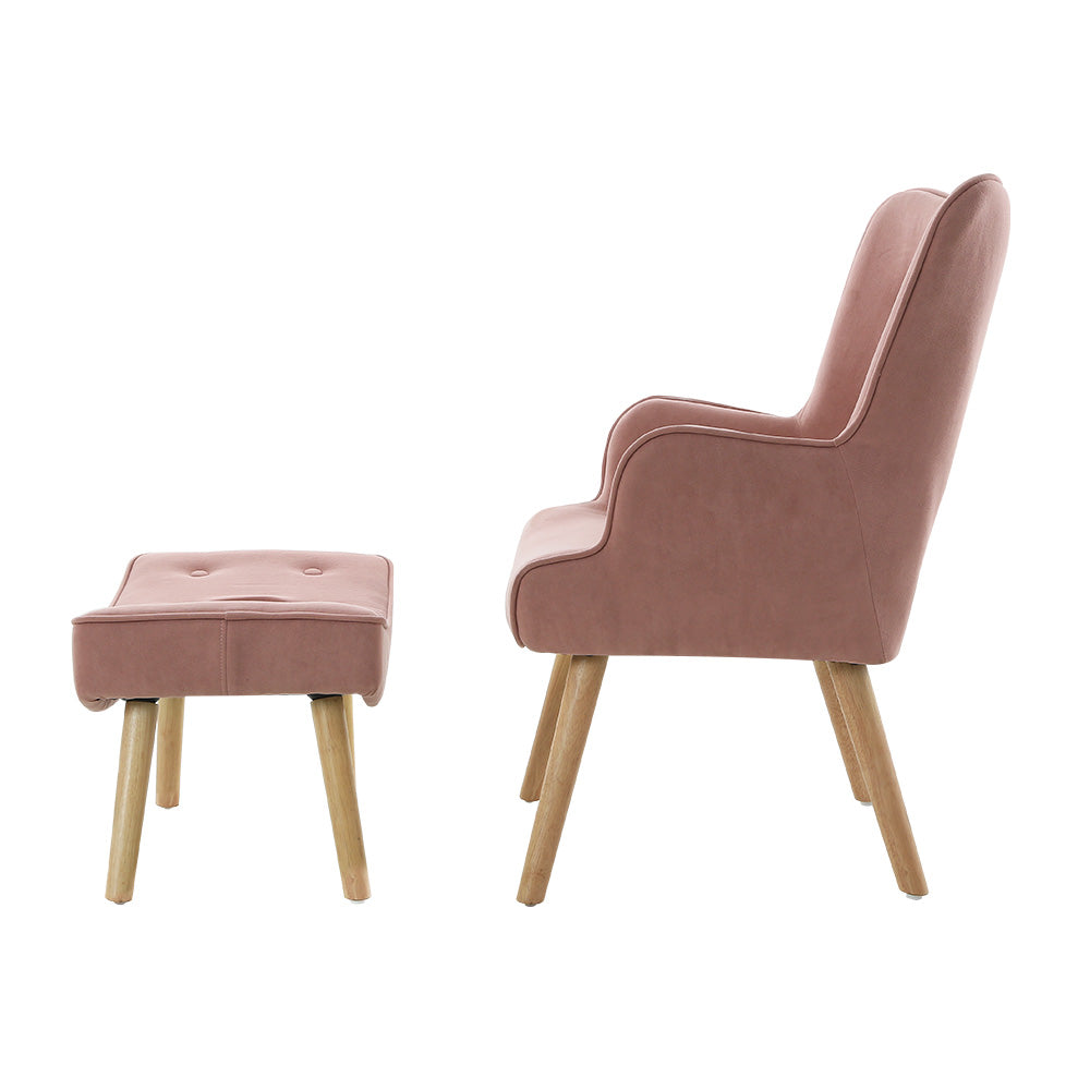 Artiss Armchair Set with Ottoman Pink Lansar