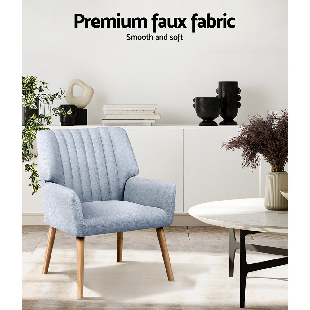 Artiss Armchair Fabric Blue Grey Sebastini