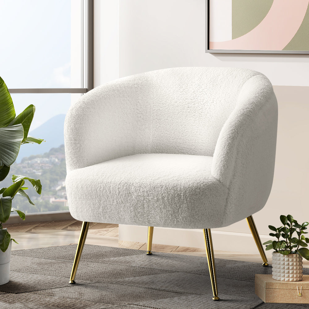 Artiss Armchair Lounge Chair Accent Chairs Armchairs Sherpa Boucle Sofa White