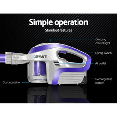 Devanti Handheld Vacuum Cleaner Bagless Cordless 150W Purple