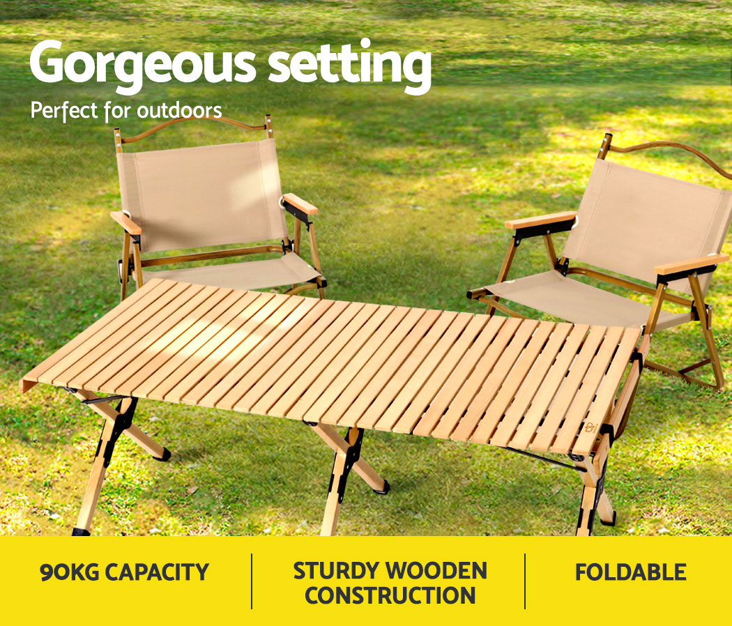 Gardeon Outdoor Furniture Wooden Egg Roll Picnic Table Camping Desk 120cm