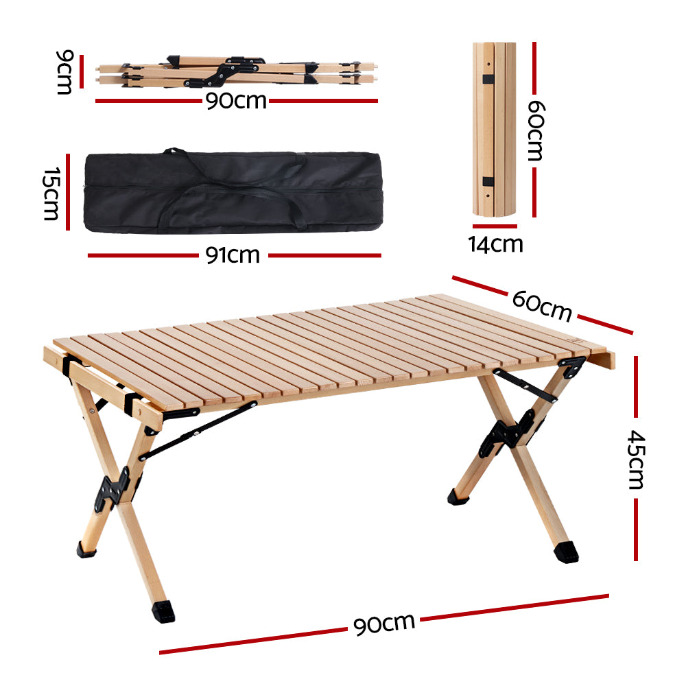 Gardeon Outdoor Furniture Wooden Egg Roll Picnic Table Camping Desk 90cm