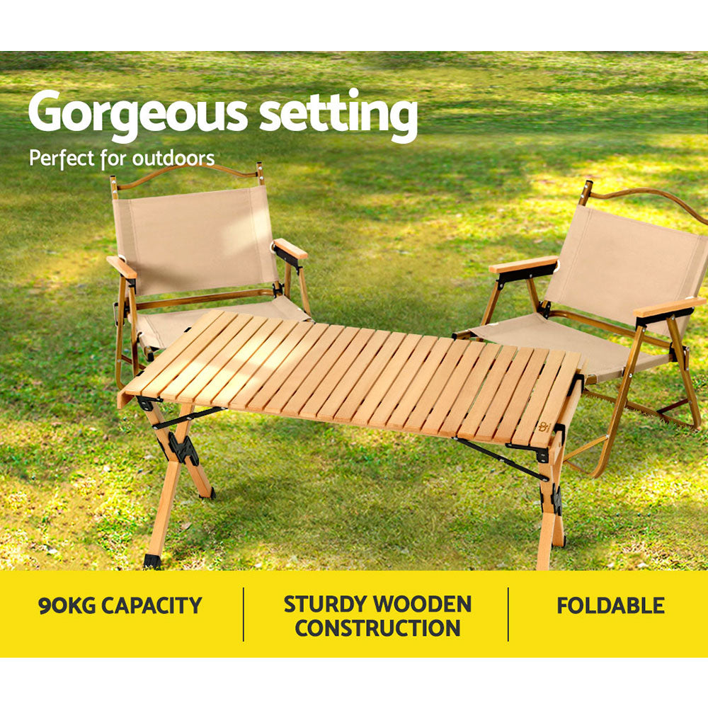 Gardeon Outdoor Furniture Wooden Egg Roll Picnic Table Camping Desk 90cm