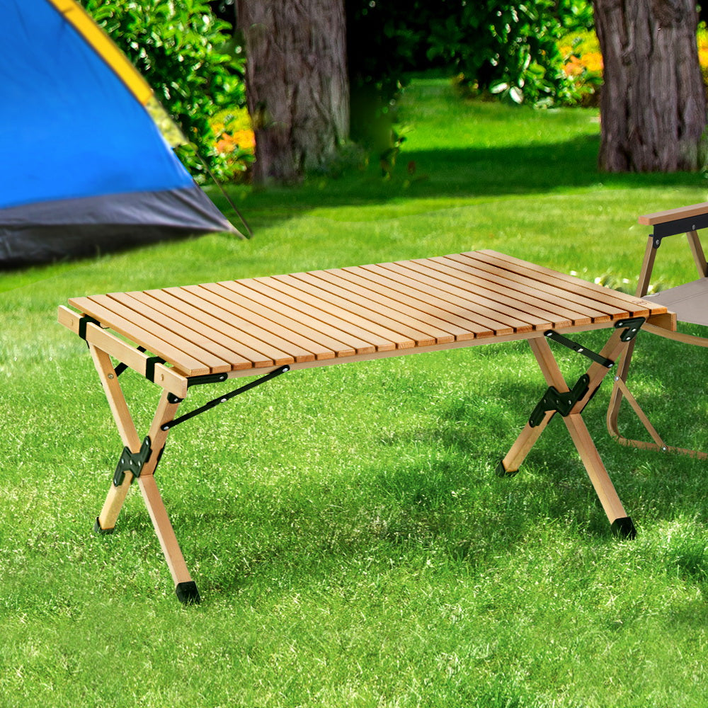 Gardeon Outdoor Furniture Wooden Egg Roll Picnic Table Camping Desk 90cm