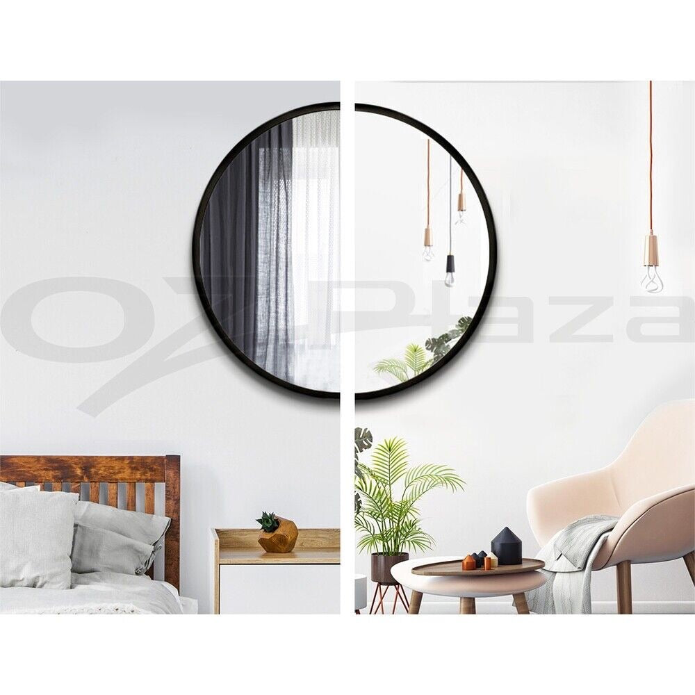 Embellir Wooden Round Wall Mirror Makeup Mirror Bathroom Vanity Decor 70cm Black