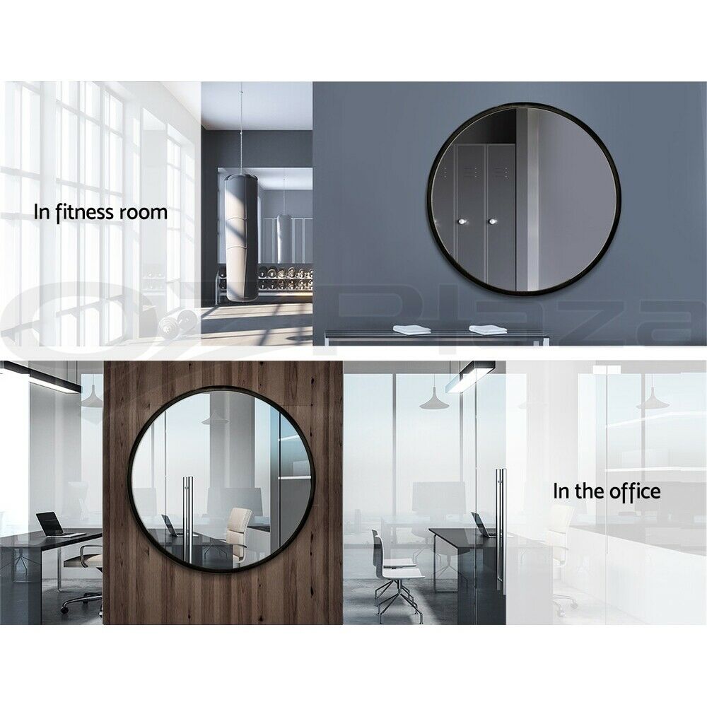 Embellir Wooden Round Wall Mirror Makeup Mirror Bathroom Vanity Decor 70cm Black